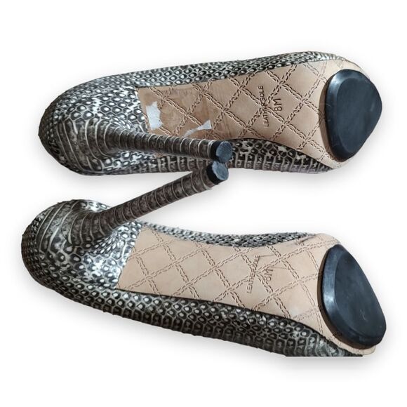 L.A.M.B. Prissy 8 M Tan Snake Print Leather Round Toe 5" Stiletto High Heels - Picture 10 of 13